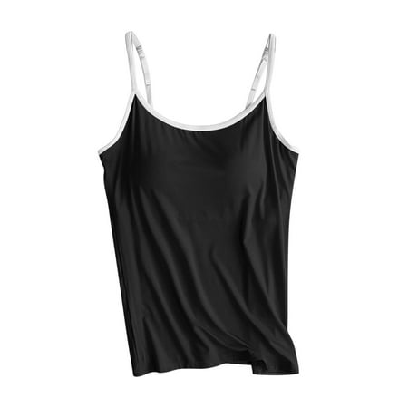 UYISJ Tank Tops for Women Adjustable Spaghetti Strap V Neck Tops with Built in Bra Casual Soft Modal Cami Solid Color Casual Lounge Basic Layer Comfy Padded Tops Black 4XL