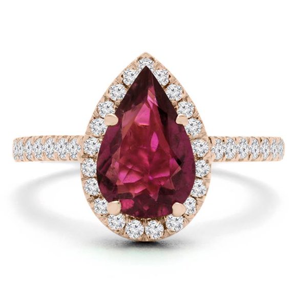 Majesty Diamonds MD190269-5 1.9 CTW Pear Pink Tourmaline Pear Halo Engagement Ring in 14K Rose Gold with Accents - Size 5