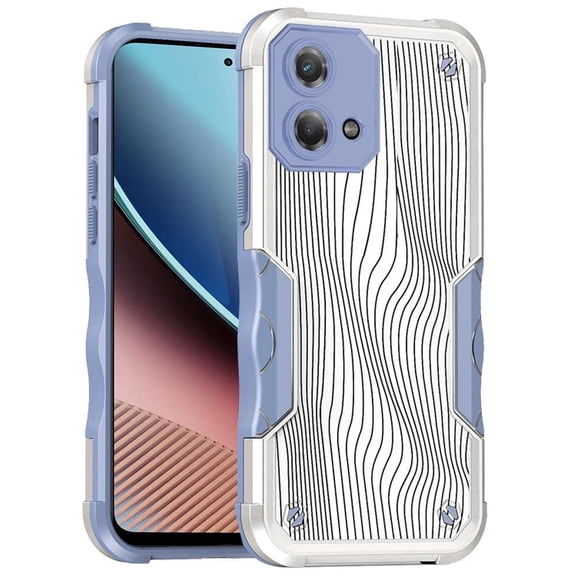 BEMZ Ultra Durable Series Phone Case for Moto G Stylus 5G 2023 with LED Keychain Flashlight - Abstract Wave Lines on White