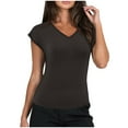 thumbnail image 2 of JMKQLZ Spring Summer Short Sleeve V-Neck Fashion T-Shirt Solid Color Casual For Women, 2 of 8