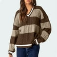 thumbnail image 2 of MeetoTime Womens V Neck Oversized Sweaters Striped Long Sleeve Cable Knit Preppy Jumper Tops, 2 of 7