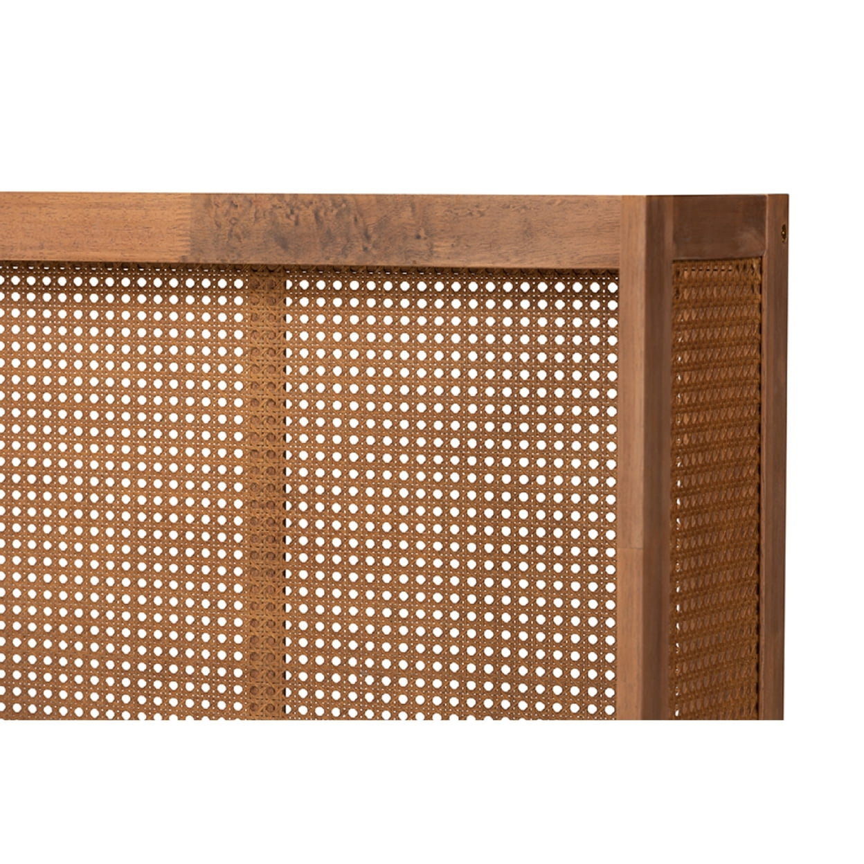Baxton Studio Rina Mid-Century Modern Ash Wanut Finished Wood and Synthetic Rattan Queen Size Wrap-Around