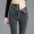 thumbnail image 1 of Pantalones vaqueros térmicos de lana gruesa para mujer, Jeans ajustados cálidos de cintura alta, pantalones de lápiz elásticos con botones, Jeans de terciopelo informales para mamá, Invierno, 1 of 5