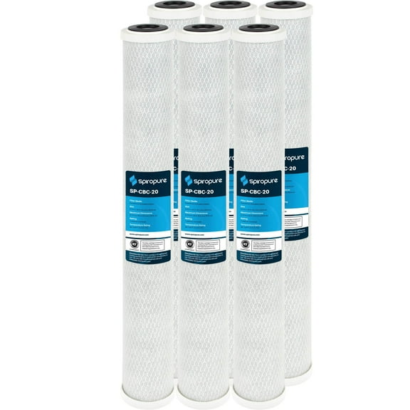 SpiroPure SP-CBC-20 20x2.5 1 Micron NSF Certified Coconut Shell Carbon Block Water Filter Cartridge CB-25-2001 (Case of 6)