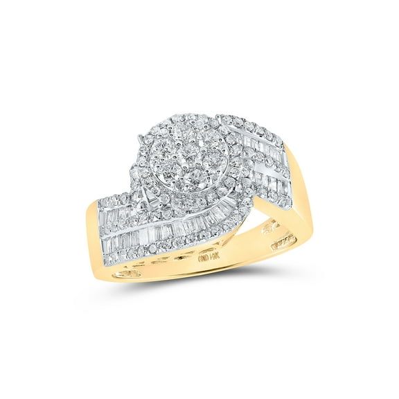 14kt Yellow Gold Womens Baguette Diamond Flower Cluster Ring 1 Cttw