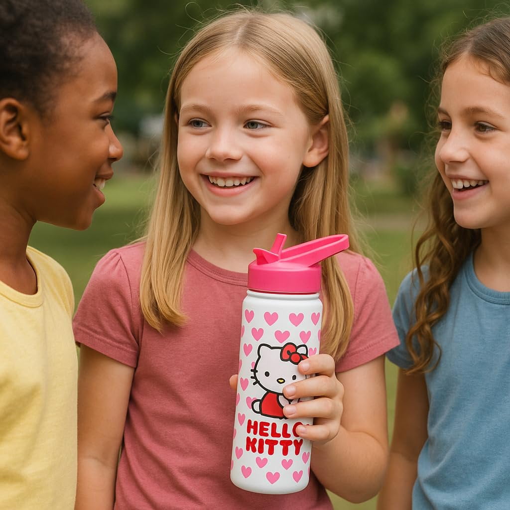 Sanrio Hello Kitty Insulated Water Bottle  20 oz Stainless Steel Thermos for Kids  Hello Kitty Cup for Girls, Boys  Keeps Cold 24 Hrs, Hot 12 Hrs