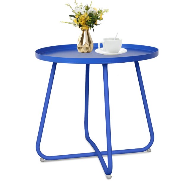 Round Side Table, Metal End Table, Small Patio Coffee Table for
