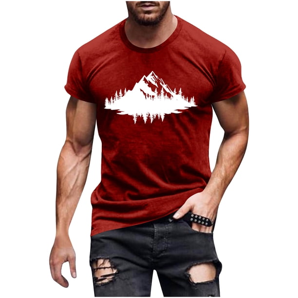 Hombres Pantalones Cortos de Manga Corta Impresa Casual Cuello Redondo Superior, Camisa de Moda para el Verano Y la Primavera