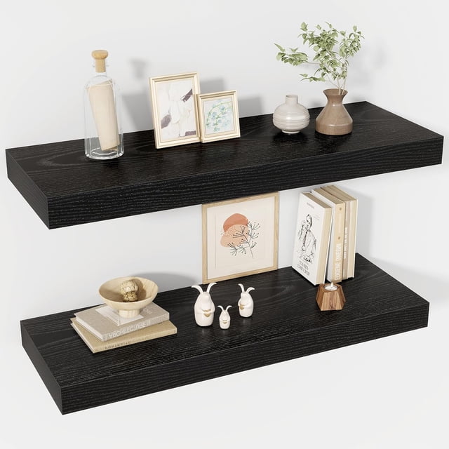 Floating Shelves Deep Floating Shelf Wall Mounted Wall Shelves Rustic Deep Bookshelf Extra Deeper & Thicker Display Shelves for Bedroom Living Room Set of