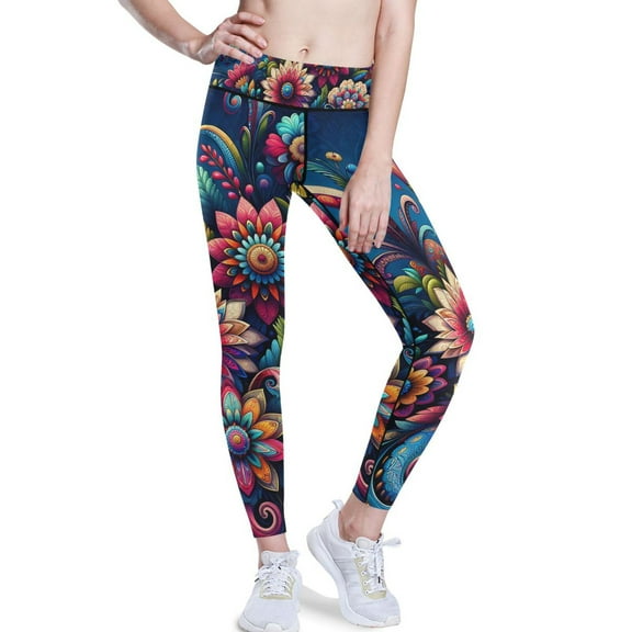Ckdifva Paisley Flowers Yoga Pants with Pockets for Women Workout Athletic Yoga Leggings