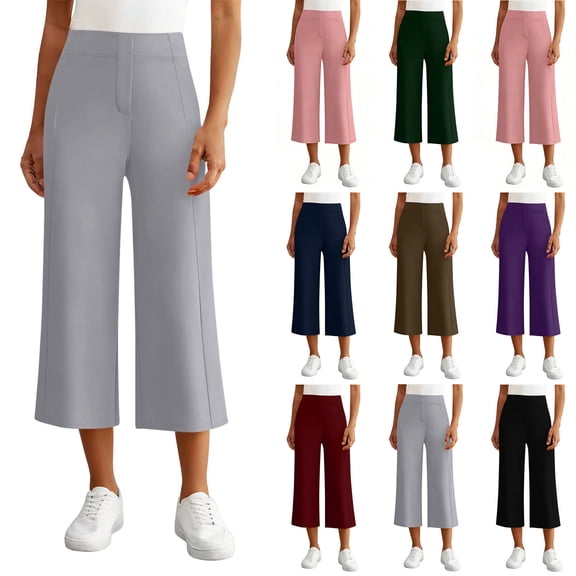 QATAINLAV Wide Leg Cropped Yoga Pants for Women High Waisted Casual 3/4 Length Workout Pants Summer Loungewear Blue XL