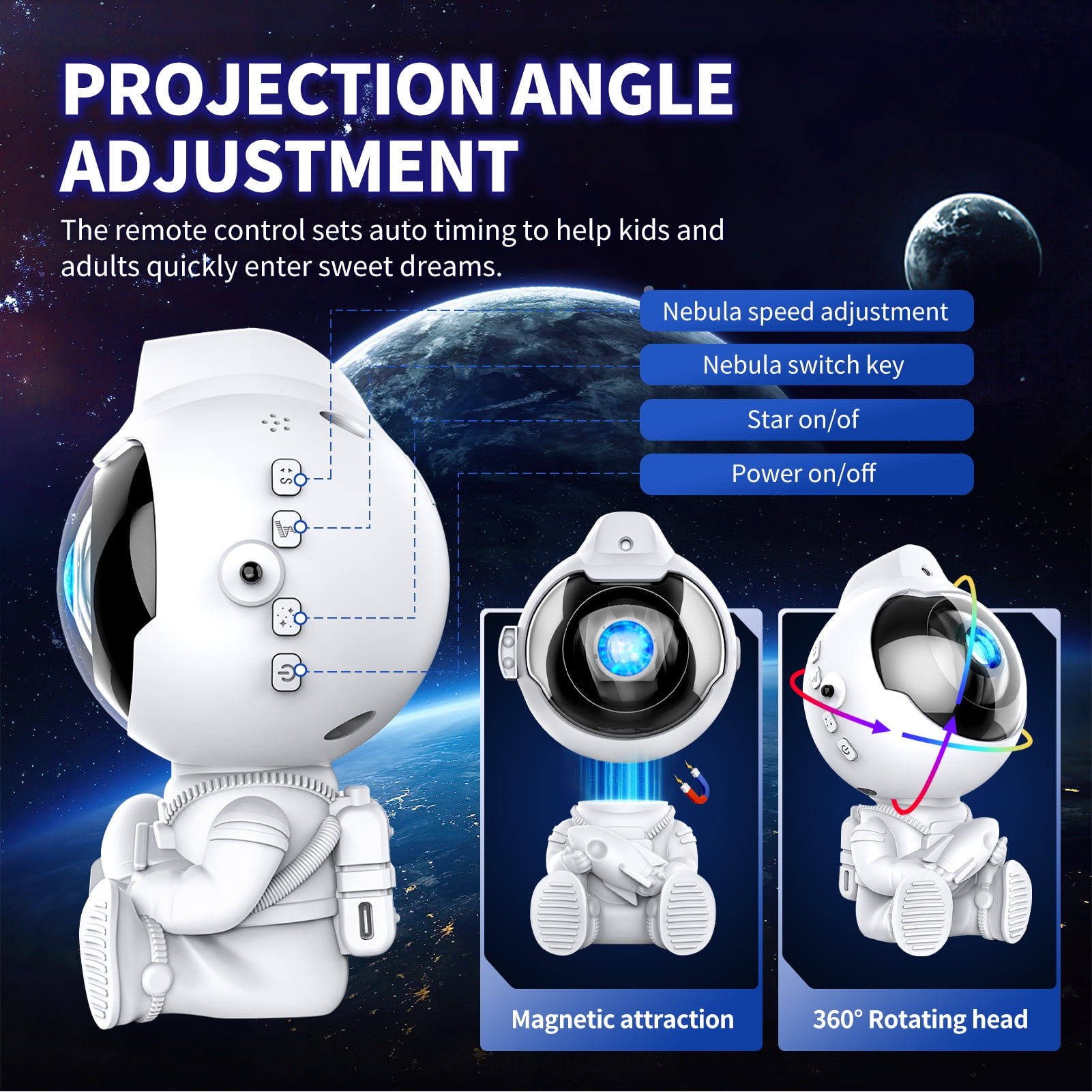 Star Projector, Astronaut Galaxy Projector, Kids Night Light Starry Nebula Ceiling LED Lamp with Timer & Remote, 360°Rotation Magnetic Head, Gift for Children Adults Bedroom Party Christmas Birthdays