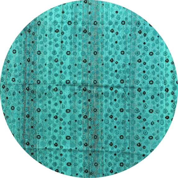 Ahgly Company Machine Washable Indoor Round Abstract Turquoise Blue Modern Area Rugs, 3' Round