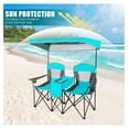 thumbnail image 3 of HeSLehs Double Camping Chair, Beach Chair with Canopy Shade, Adjustable UV Protection, Cooler, Cup Holder & Carry Bag, Folding Portable Lawn Soccer Camp Chair with Umbrella for Adults (Navy, 2 Person), 3 of 9