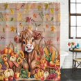 thumbnail image 2 of Thanksgiving Cattle Shower Curtain, Waterproof Shower Curtains for Bathroom, Fall Harvest Pumpkin Leaves Brown Wood Washable Fabric Bathtub Curtain Set Bath Decor with 12 Hooks Extra Long 72"x96", 2 of 8