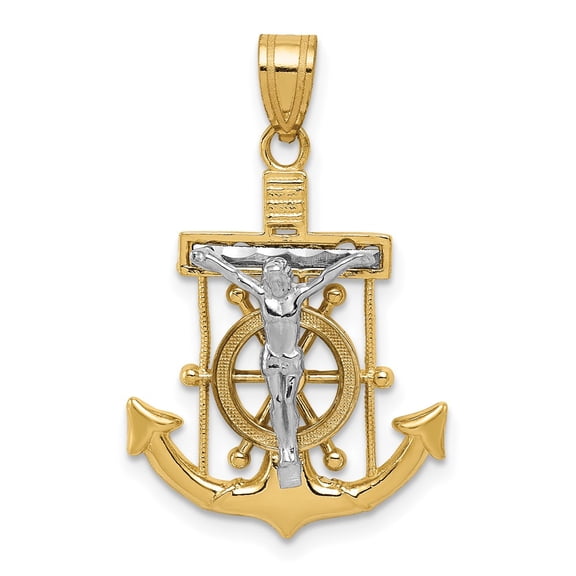 Finest Gold 10K Two-Tone Diamond-cut Mariners Cross Pendant