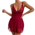 thumbnail image 2 of Somuwie Women's Large Size V-Neck Solid Color Lace See-Through Back Nightdress, 2 of 6