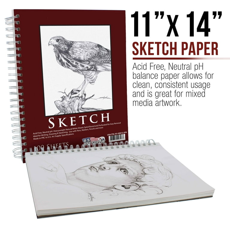 U.S. Art Supply 11 X 14 Left Hand Spiral 60Lb Sketch Pad (Pack Of 2)