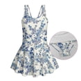 thumbnail image 6 of COEQINE Girls One Piece Swimsuit with Skirt Sleeveless Cute Skirted Bathing Suit Hawaiian Swimwear for Kids 3-4 Years, Summer Swim Dress for Water Play, Blue Beige Floral, 6 of 8