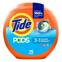 Tide Pods Liquid Laundry Detergent Soap Pacs He Compatible 76 Count Powerful 3-In-1 Clean In One Step Clean Breeze Scent
