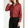thumbnail image 6 of Allegra K Women's Elegant V Neck Point Collar Long Sleeve Smooth Satin Blouse, 6 of 7