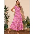thumbnail image 3 of DARING DIVA V Neck Smocked Ruffle Tiered Maxi Dress M Hot Pink, 3 of 8