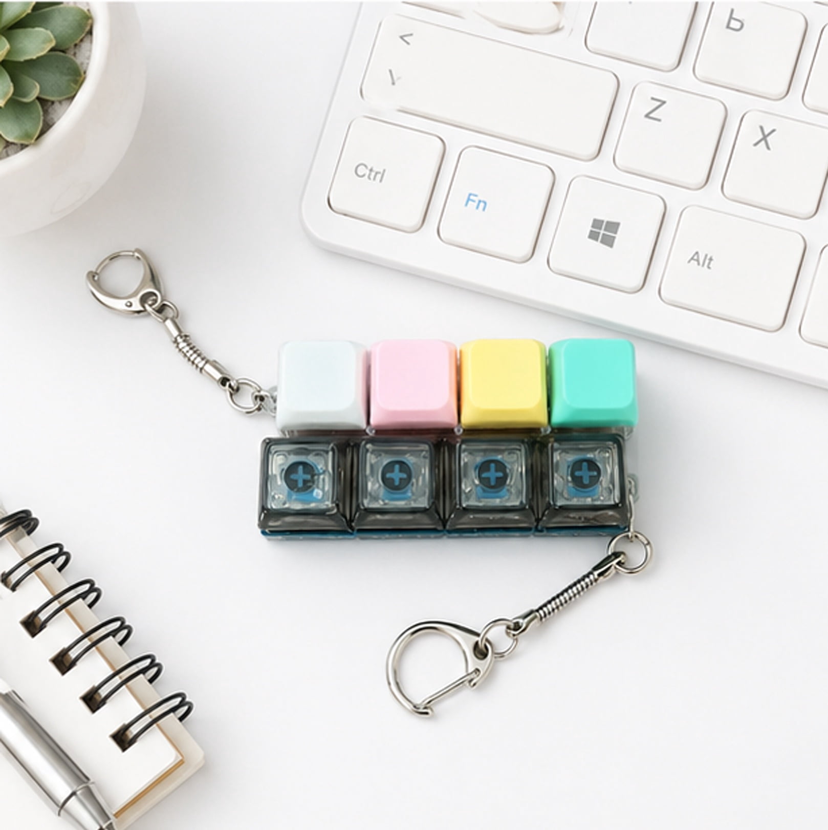Mechanical Keyboard Clicker Toy Portable Finger Clicker Keychain with LED Light for Anxiety Relief Colorful + Dark Transparent Keyboard Chain 2 pcs
