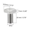 thumbnail image 2 of Cuadrada Cabeza Perno, M12x20mm Completamente Roscado 304 Inoxidable Acero Grado C Cuadrada Máquina Tornillo, 2 of 5