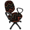 thumbnail image 1 of Aztec Office Chair Slipcover, Ethnical Zigzag Chevron Print in Earthy Tones, Protective Stretch Decorative Fabric Cover, Standard Size, Charcoal Grey Vermilion, by Ambesonne, 1 of 5