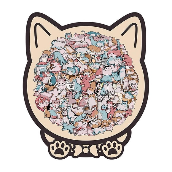 135 Pcs Morandi Holzpuzzle en Forme de Chat Farbe Bunt