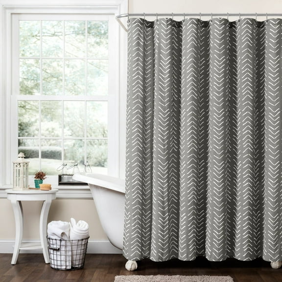 Lush Decor Hygge Modern Arrow Linen Look Shower Curtain Dark Gray Single 72X72