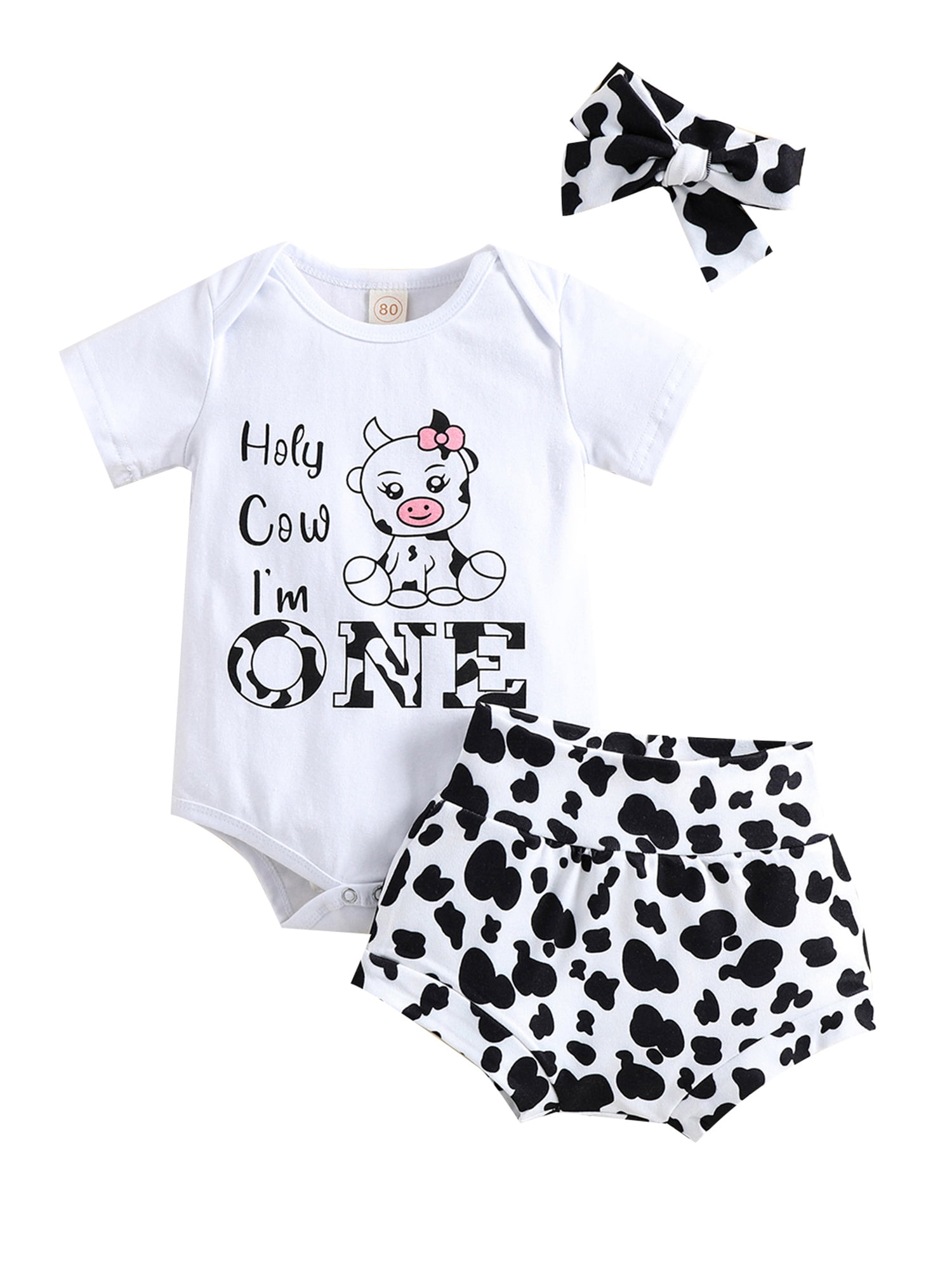 Newborn Baby Girl Summer Clothes Short Sleeve Romper Jumpsuit Cow Print Bodysuit 