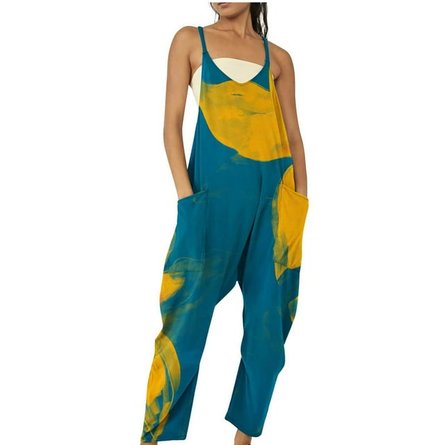 LOVZFMLL Mode Femmes Débardeur Sans Manches Imprimé Épaules Dénudées Combinaison Décontractée Patchwork Bleu Ciel 3TG