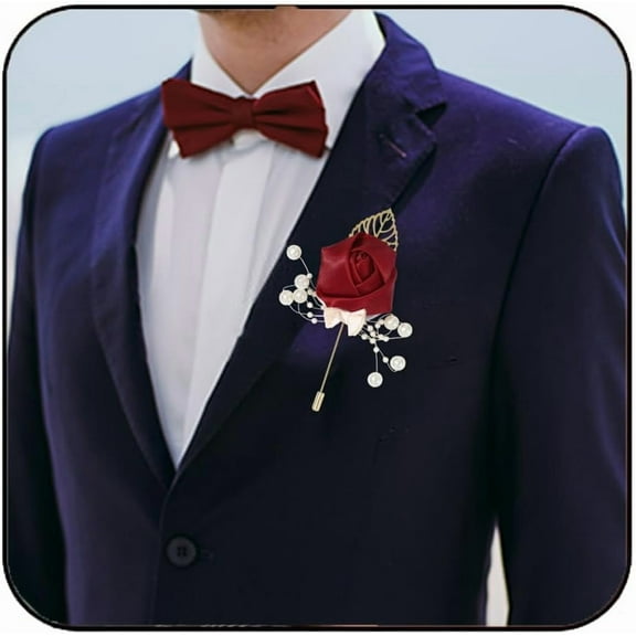 Wedding Rose Boutonniere Groom Flower Pin Men's Boutineer Suit Decoration Party Prom Anniversary Accessories for Man