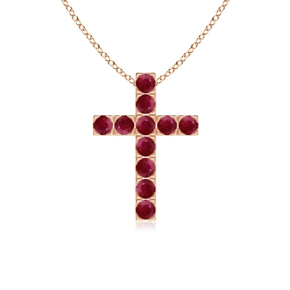 ANGARA Natural Flat Prong-Set Ruby Cross Pendant in 14K Rose Gold for Women (Size-2.5mm) | July Birthstone, Birthday, Anniversary, Jewelry Gift for Women | Natural Ruby Necklace