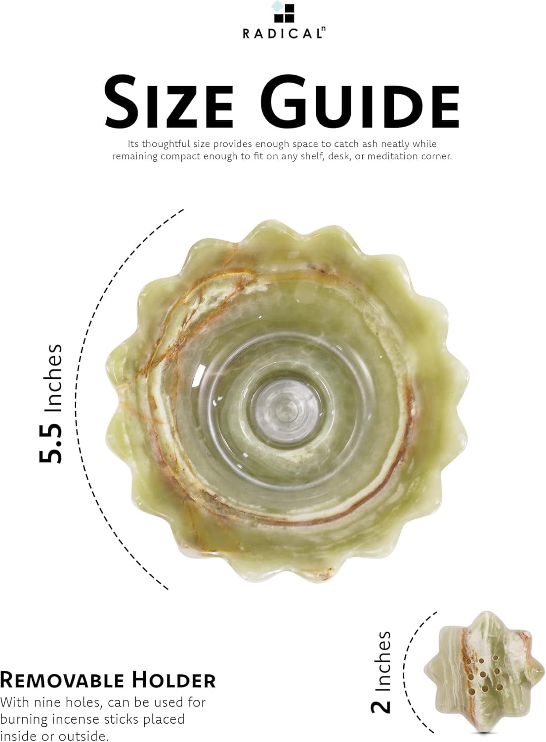 Radicaln Marble Incense Holder 5.5 inches Green Handmade Incense Stick Holder for Palo Santo Holder, Ideal Marbles Ashtray and Incense Holder Marble for Bedroom