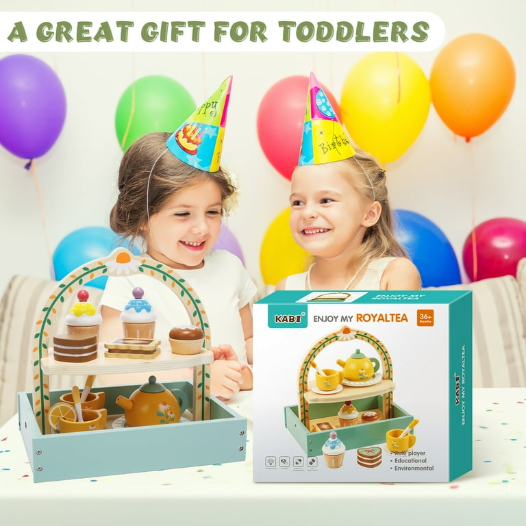 JoyStone Wooden Tea Party Set for Toddlers, 19PCS Pretend Play Tea