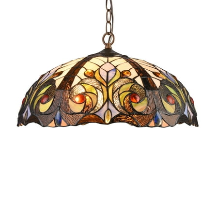 CHLOE Lennon Tiffany Bronze 2 Light Victorian Ceiling Pendant Fixture 18" Shade