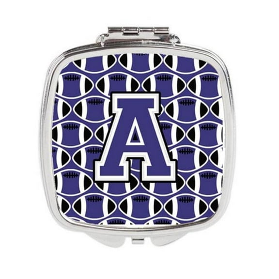 Carolines Treasures  Letter A Football Purple & White Compact Mirror - Purple & White - 3in. H x 0.3in. W x 2.75in. L