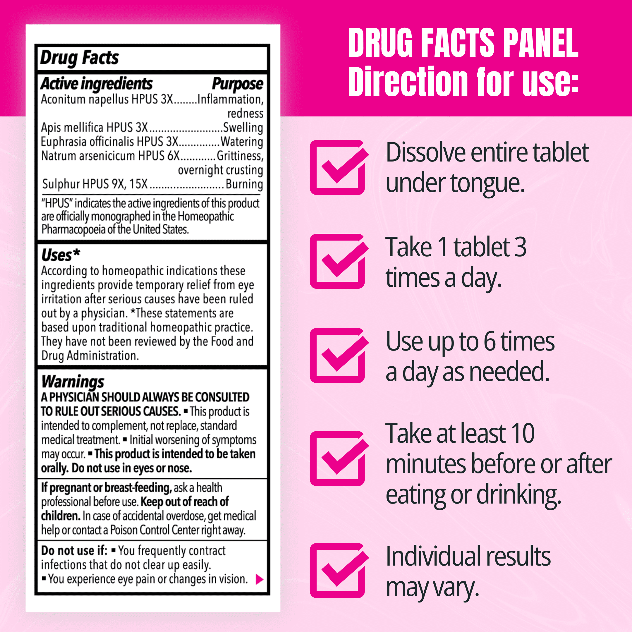 The Relief Products, Natural Eyes, Pink Eye Relief, Fast Dissolving Tablets,  70 Ct