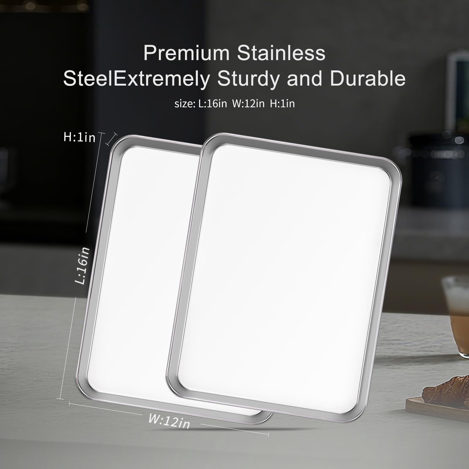 Stainless Steel Baking Sheet Set Of 2-16" X 12" 1" Heavy Duty Cookie Sheets For  Rust & Warp Resistant Oven Tray Non Dishwasher Safe Pans Cooking Roasting Broiling