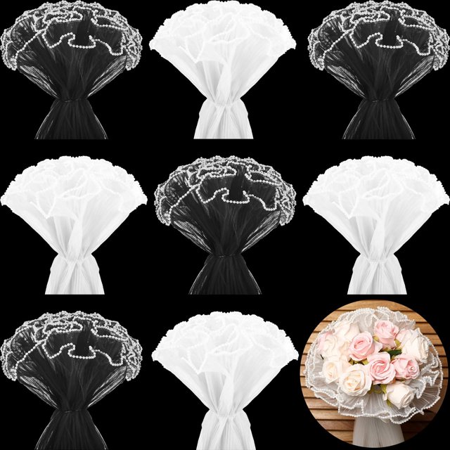 Papel de malla Gilprop para envolver flores, 8 unidades, 28 cm x 4 m (blanco, negro)