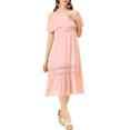 thumbnail image 1 of INSPIRE CHIC Women's Dress Flutter Sleeve Off The Shoulder Ruffle Lace Insert Maxi Dresses XS Light Pink, 1 of 7