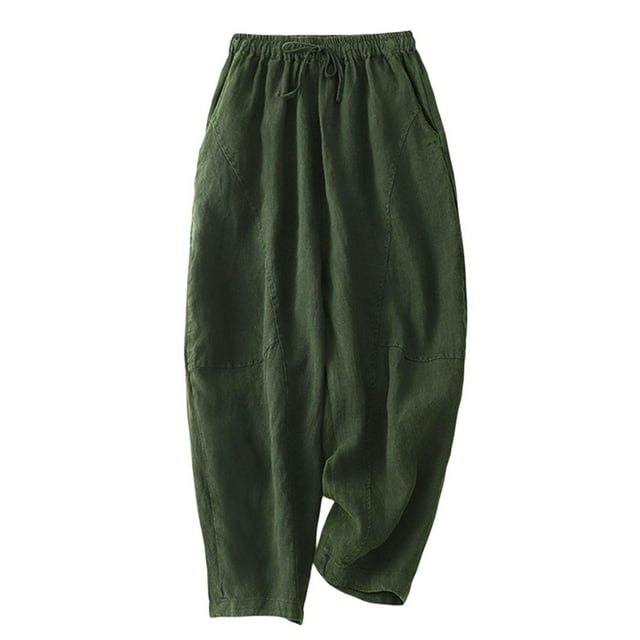 Birdeem Womens Solid Elastic Embroidered Cotton Hemp Capris