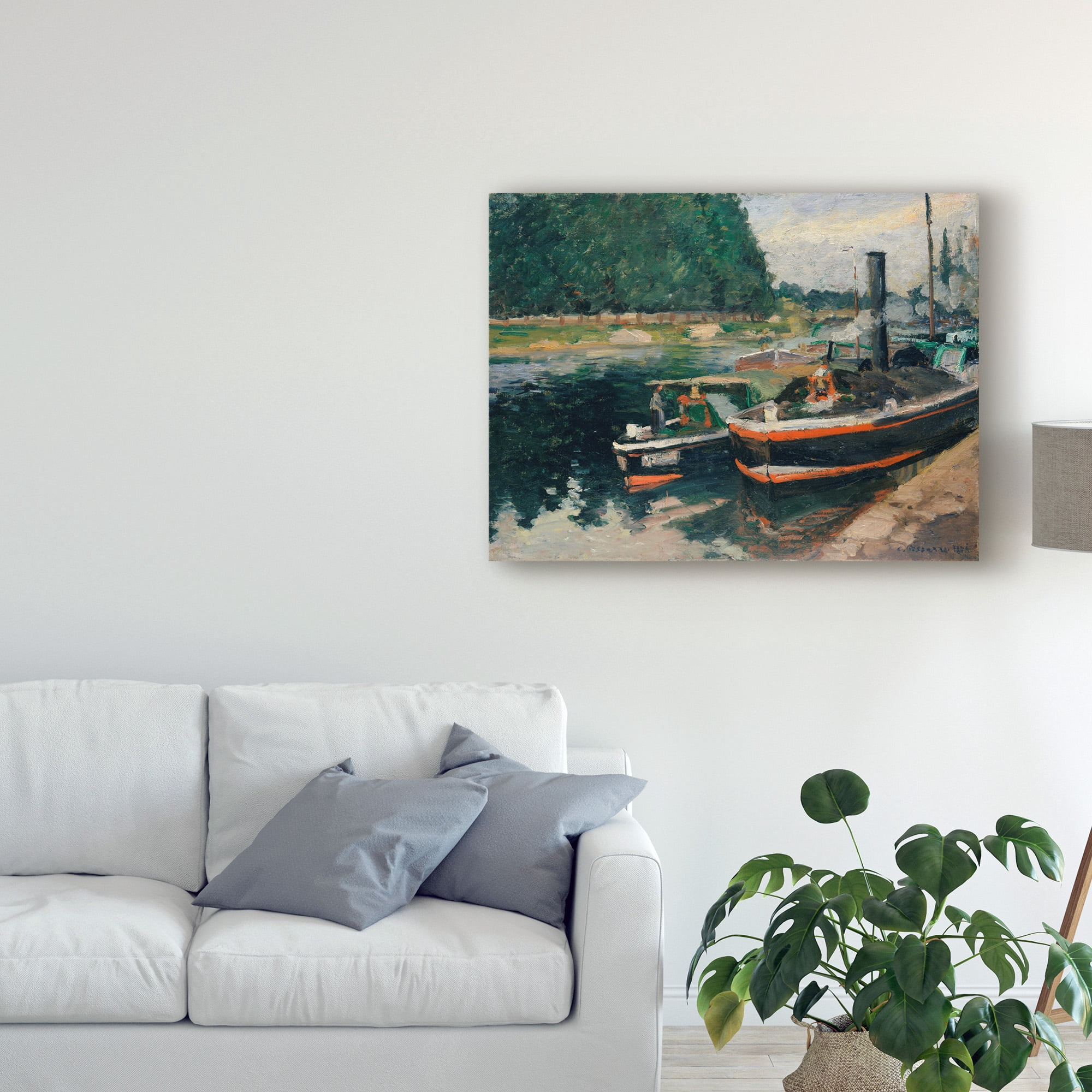 Trademark Fine Art 'Barges at Pontoise River' Canvas Art by Camille Pissarro