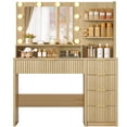 thumbnail image 4 of Makeup Vanity Set with Mirror & Lights, Vanity Desk with 5 Drawers & Storage Shelves, Makeup Vanity , 3 Color Modes & Adjustable Brightness Dressing Table, Bedroom, For Christmas gifts, Natural, 4 of 10