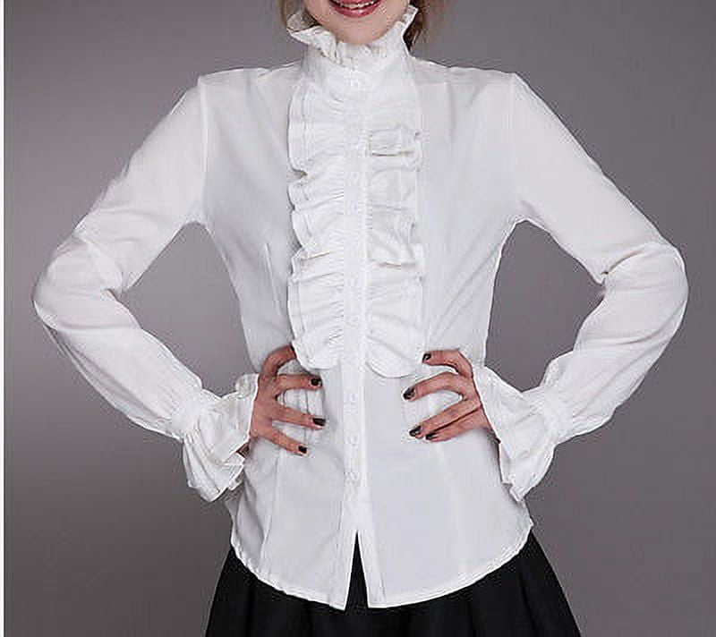 white high neck frill top