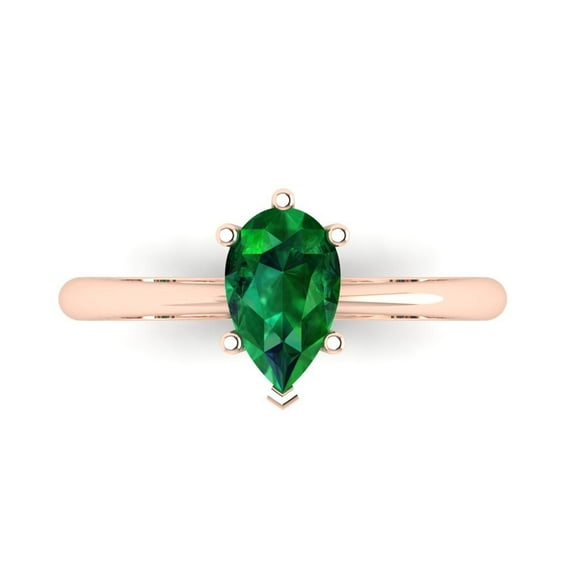 Clara Pucci 14K Rose Gold 1ct Emerald Solitaire Ring for Women