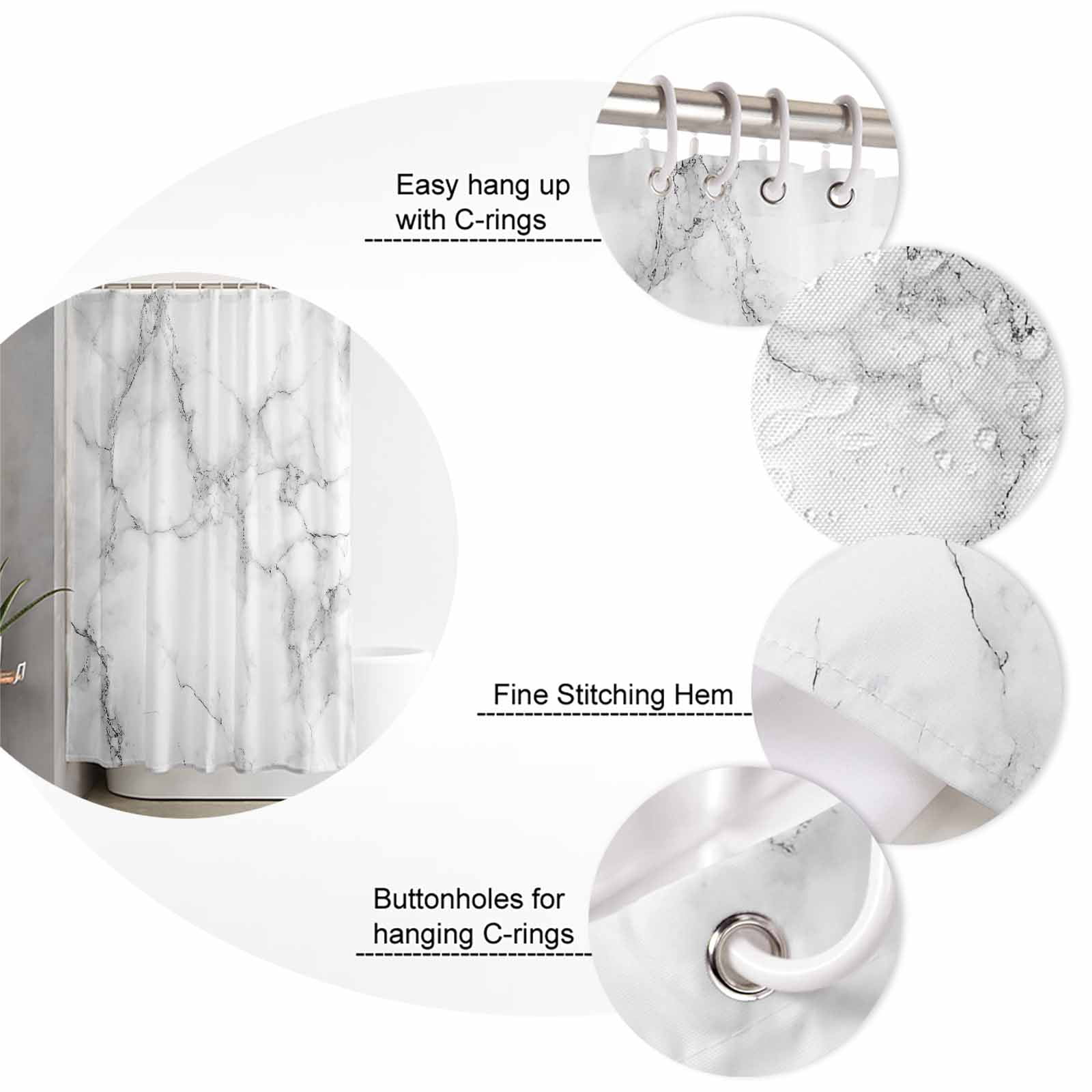 Shower Curtain Bathroom Set Simple White Black Marble Texture Waterproof Fabric Shower Curtains with Grommets&Hooks Modern Abstract Art Privacy Bath Curtain for Bathtub 72x84in