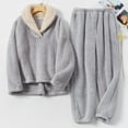thumbnail image 4 of Defitshape Women's Fuzzy Fleece Pajama Set 2 Piece Fluffy Pjs Long Sleeve Shirt Pants Set Ladies Cute Winter Fall Warm Thermal Loose Baggy Plush Lounge Set Loungewear Grey Small, 4 of 4